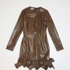 Dress faux leather brown with bows DF24-241 MILKWHITE