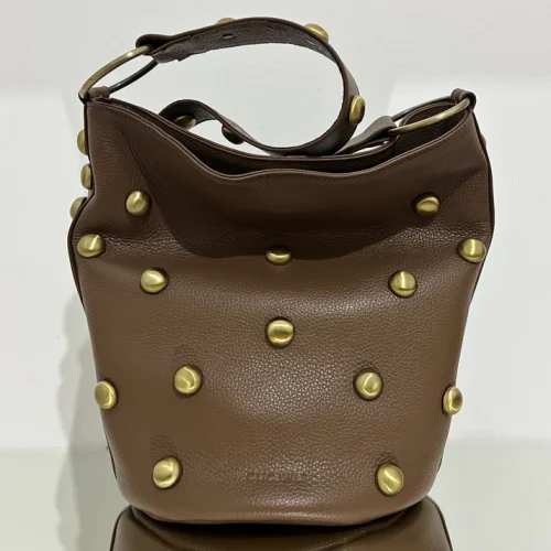 Sandra choco brown dolaro gold bucketbag with studs CLIC JEWELS