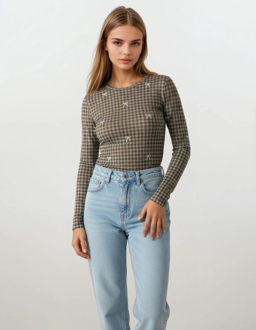 Top mesh vichy mint brown TF25-119 MILKWHITE