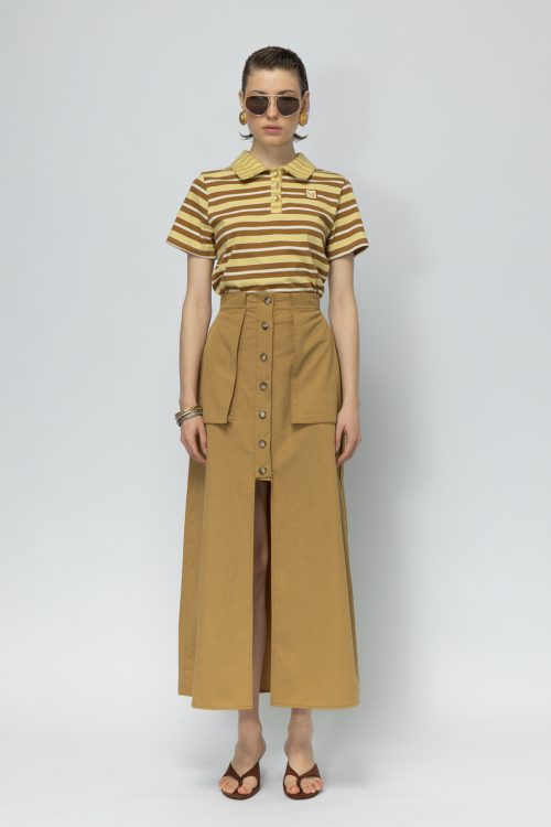 Alternative view of Curacao yellow stripes top MALLORY