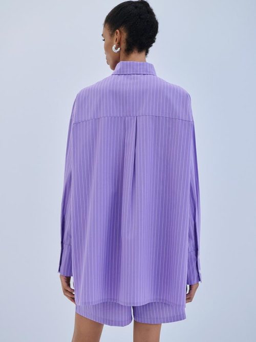 Alternative view of Shirt striped purple S6PLSH0108 COMBOS